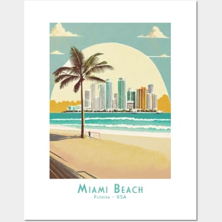 Miami Beach Retro Vintage Travel Poster Posters and Art